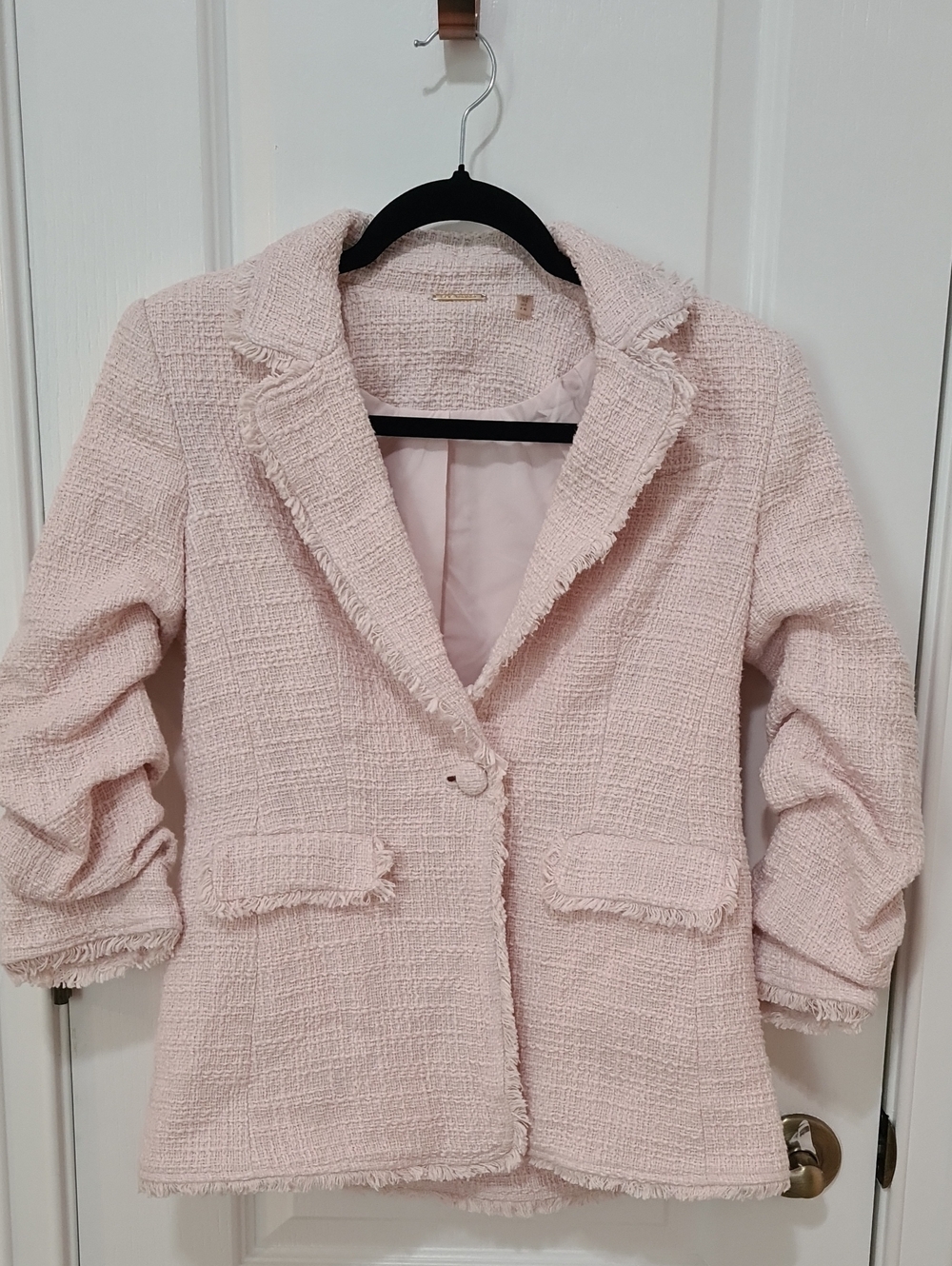Elie Tahari - Soft Pink Boucle Frayed Blazer